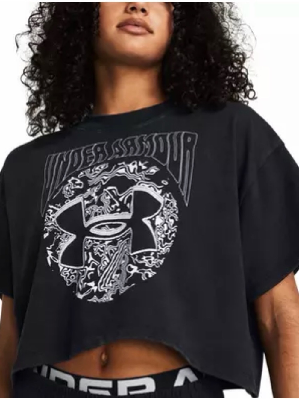 Under Armour Black Cropped Graphic Tee with White Logo